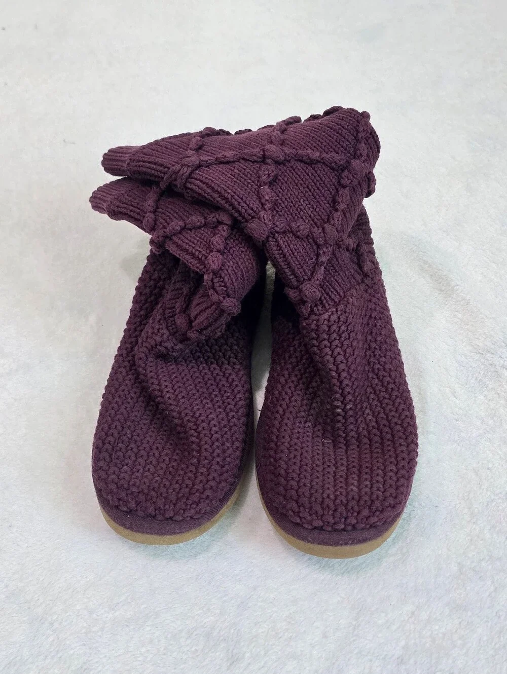 Women's Ugg Boots Australia Argyle Maroon Knit Sweater Pull On Tall Boot Size 8